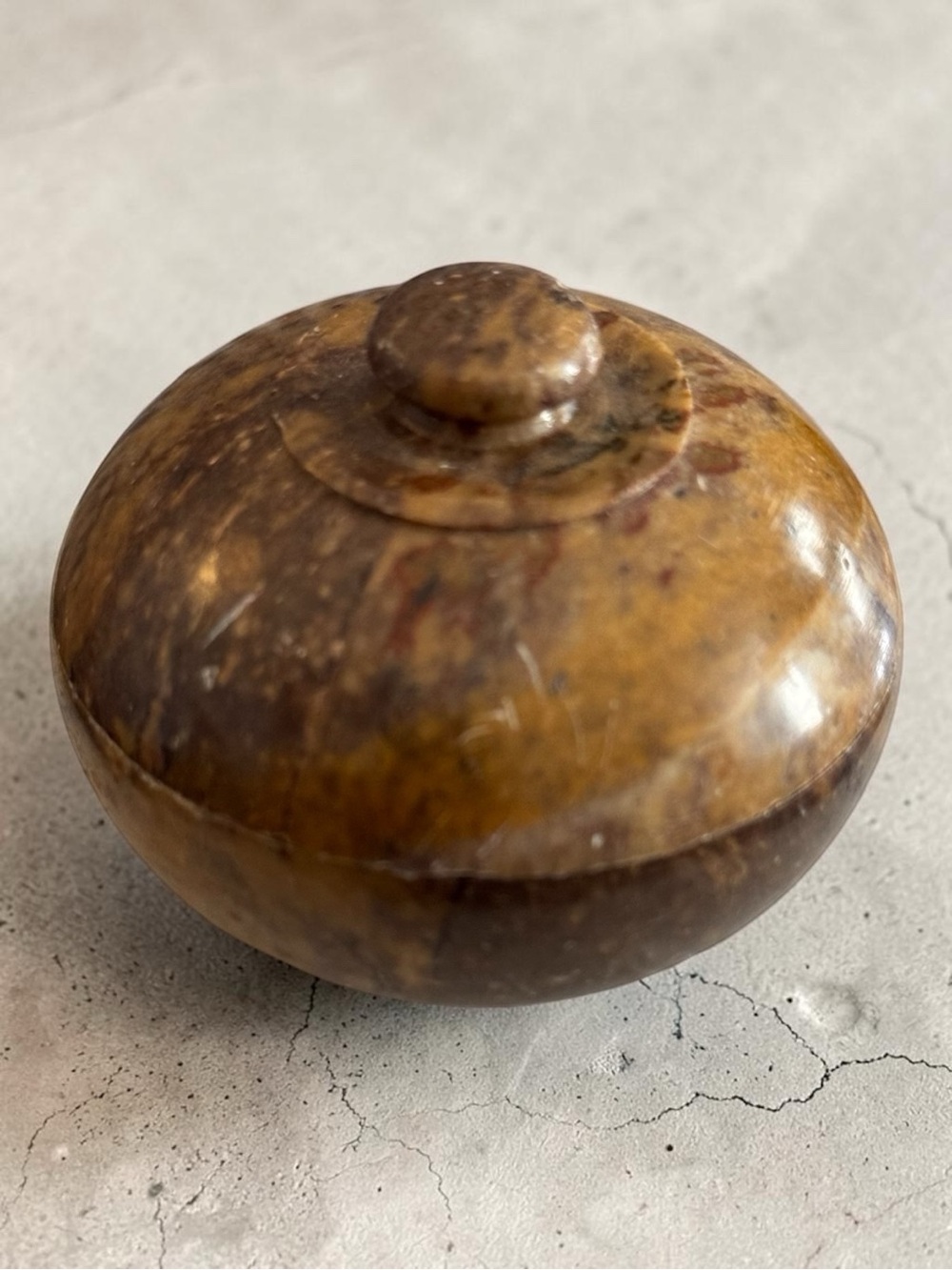 Round Soap Stone Trinket Box in Warm Brown Tones